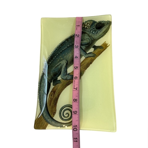 Pottery Barn Decorative Plate Camaleon Reptile Green 6.5”X10” Glass Art Decor - Picture 6 of 7